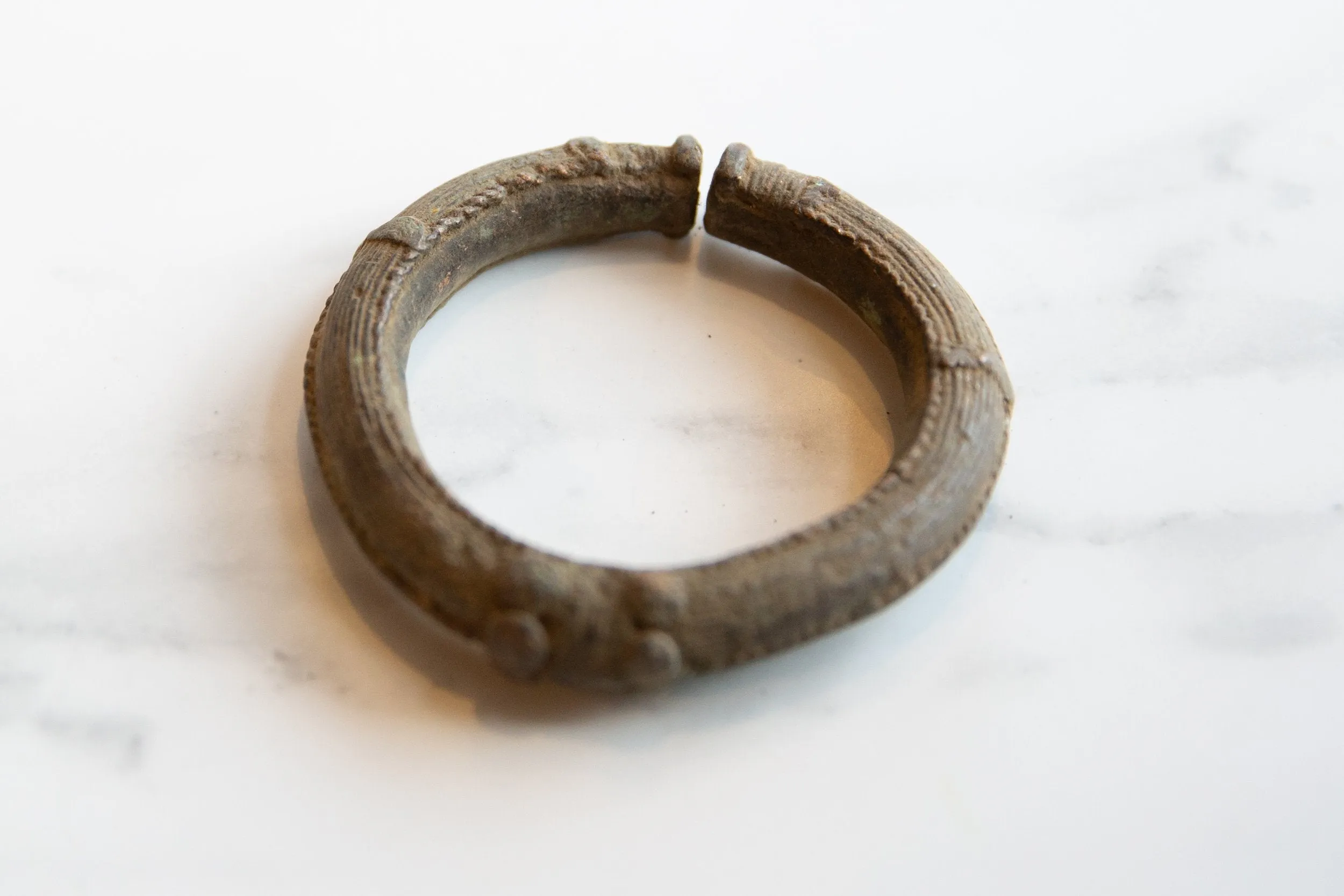 Antique African Bronze Cuff Bracelet with Geometric Detailing