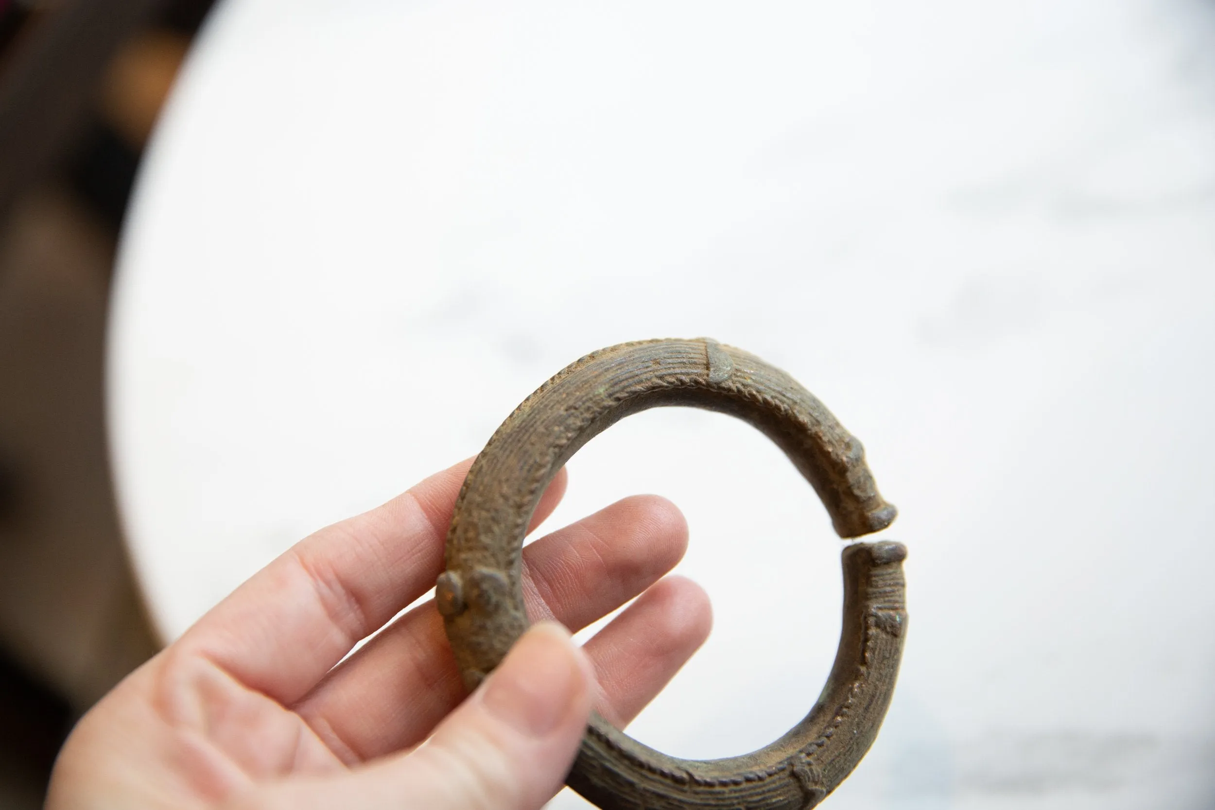 Antique African Bronze Cuff Bracelet with Geometric Detailing