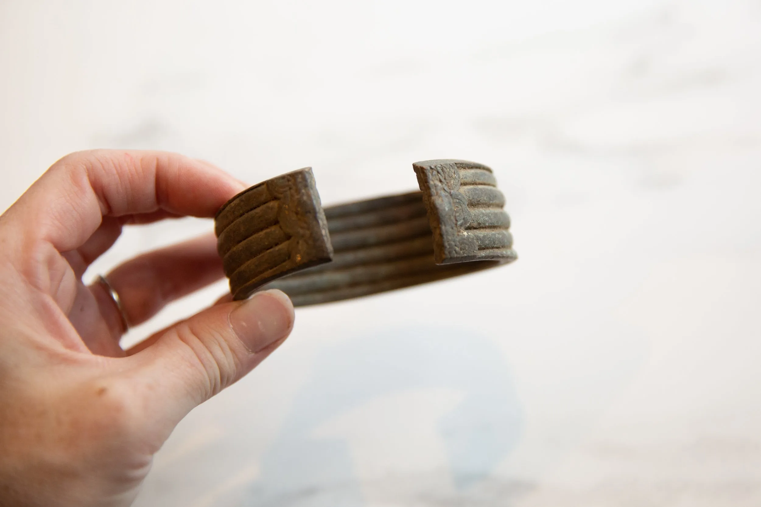 Antique African Bronze Stripe Design Cuff Bracelet