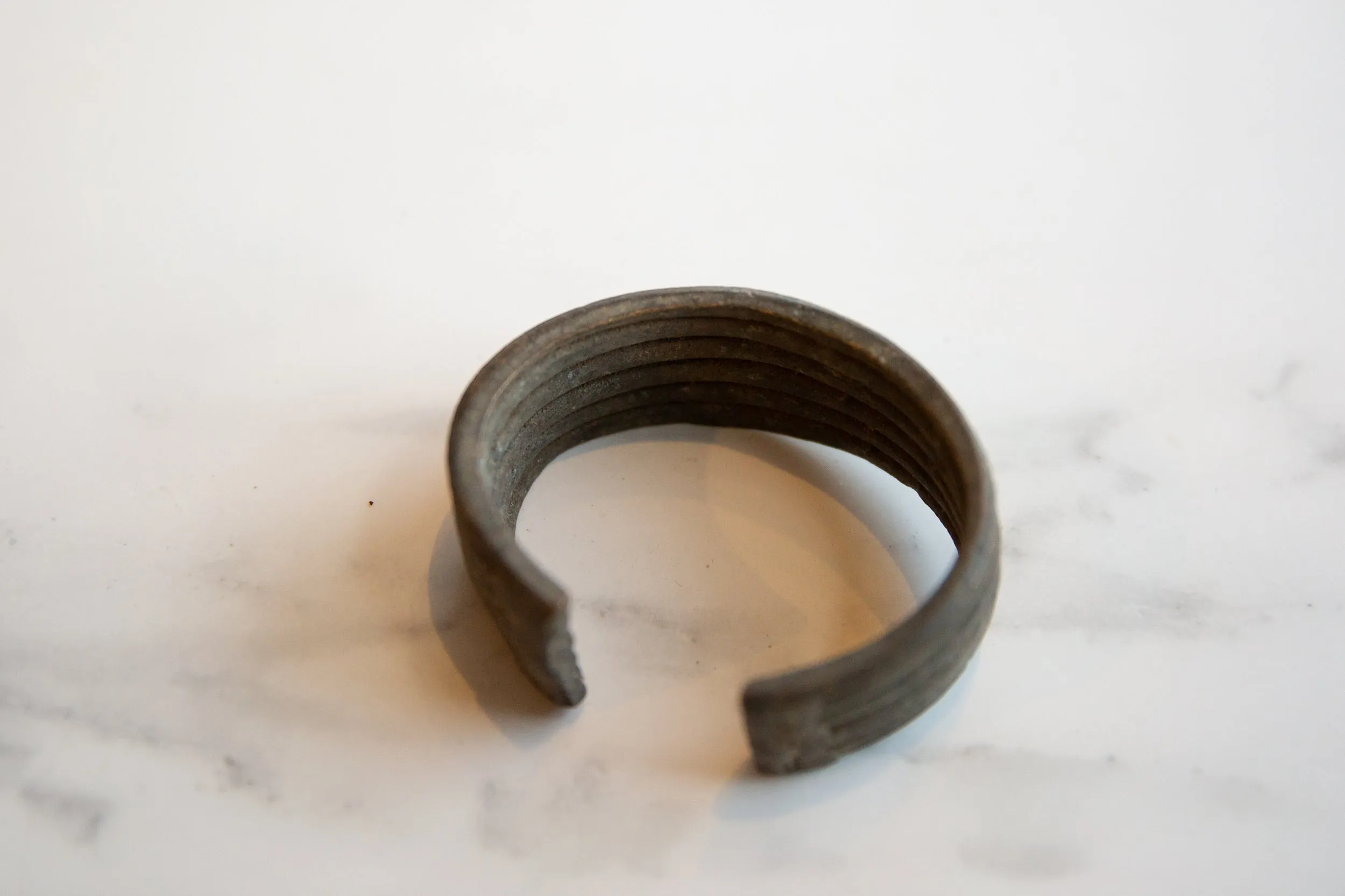 Antique African Bronze Stripe Design Cuff Bracelet