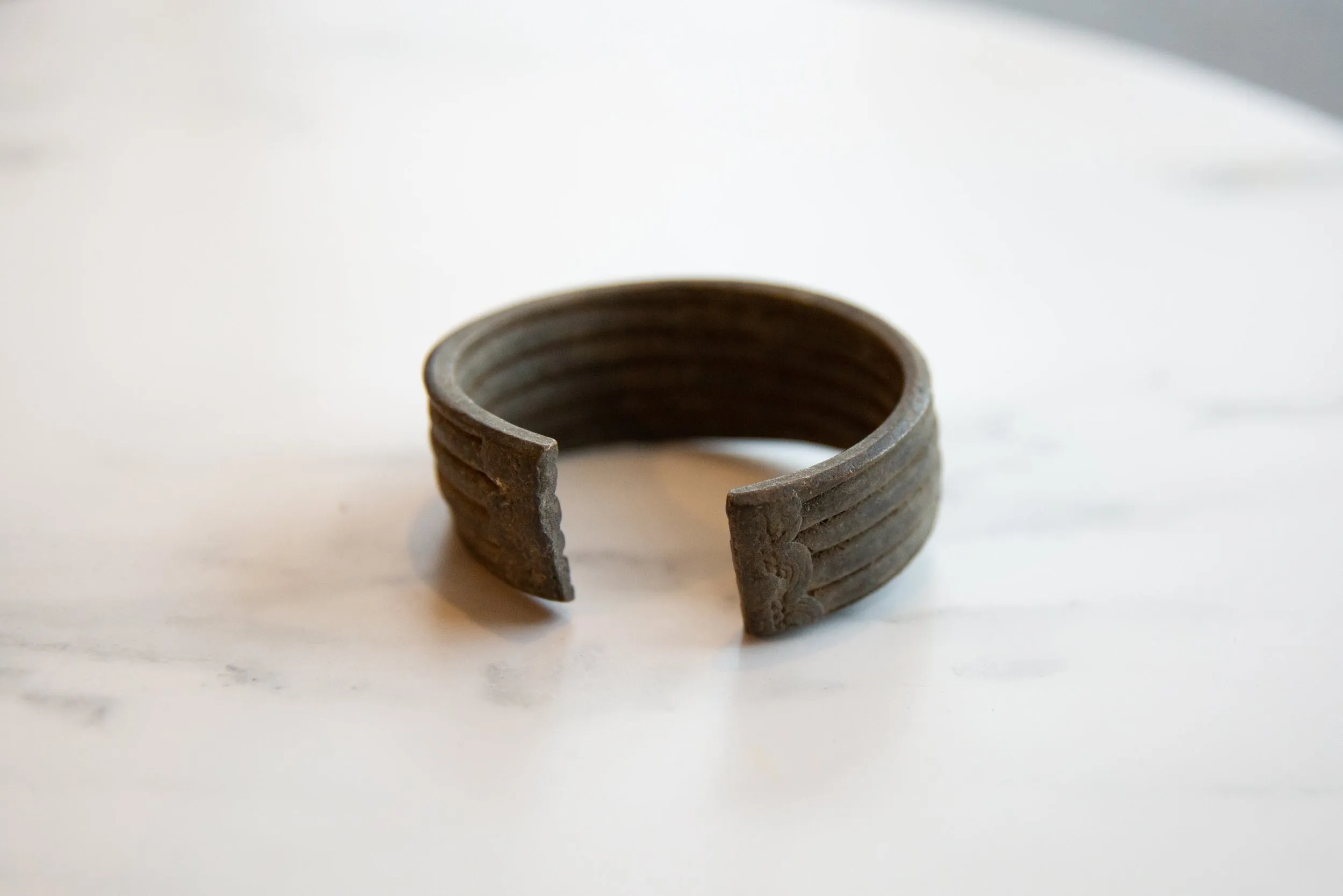 Antique African Bronze Stripe Design Cuff Bracelet