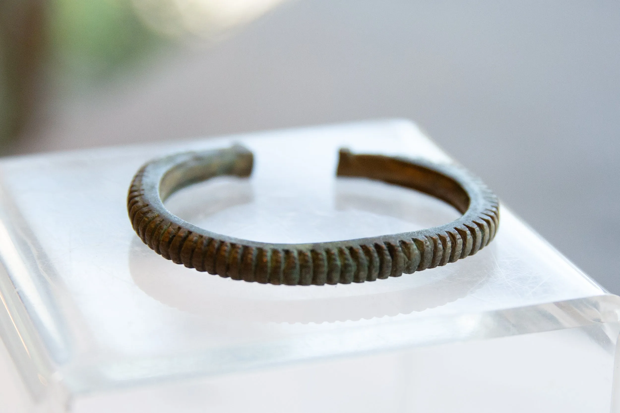 Antique African Bronze Striped Cuff Bracelet