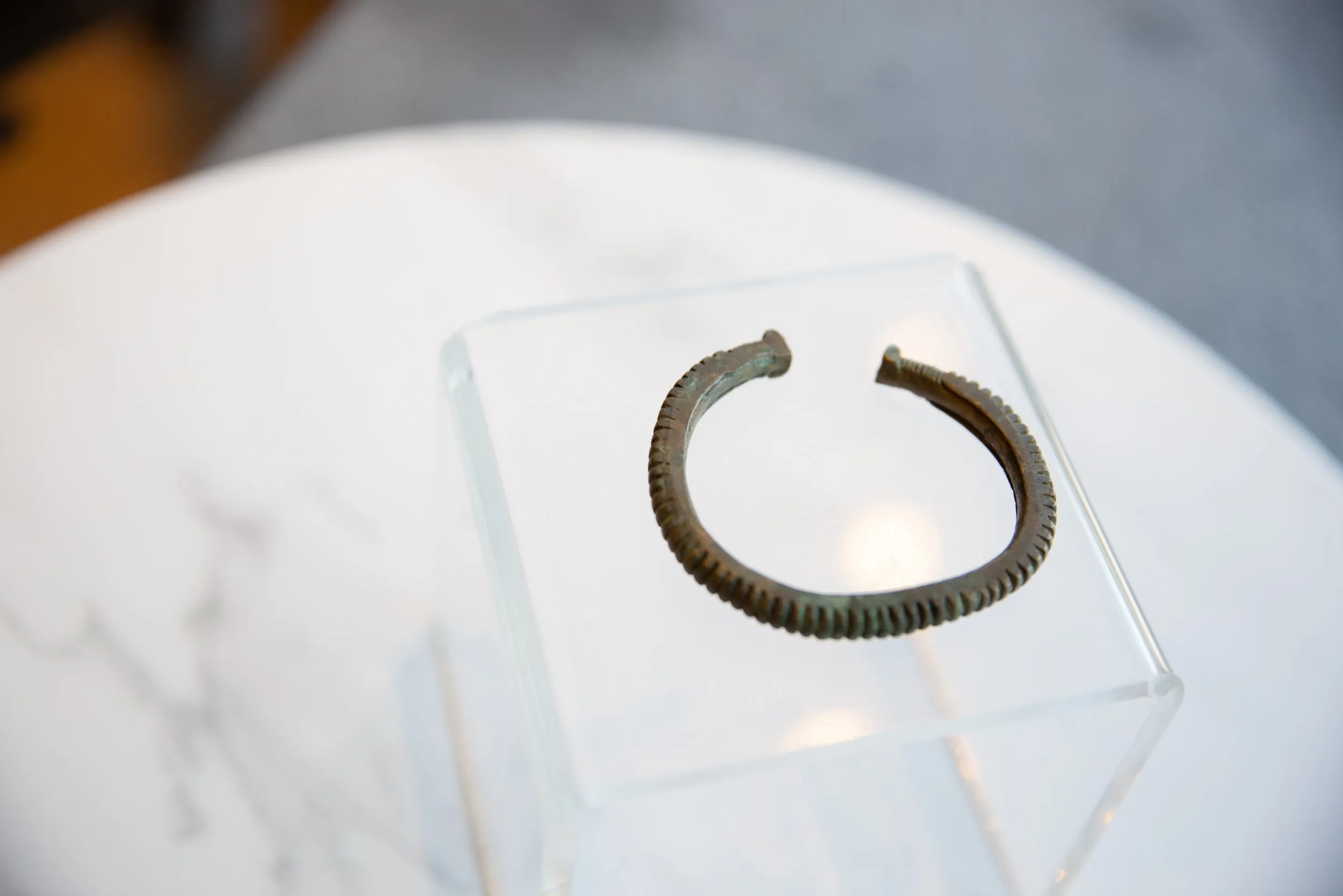 Antique African Bronze Striped Cuff Bracelet