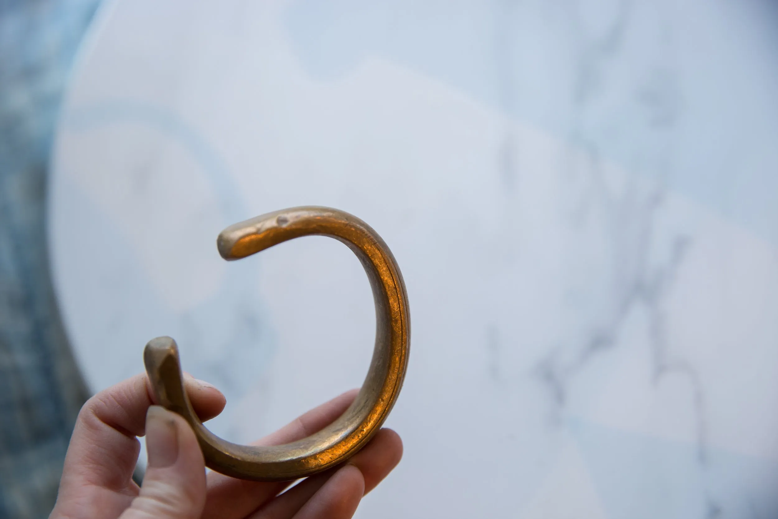 Antique African Copper Alloy Snake Cuff Bracelet