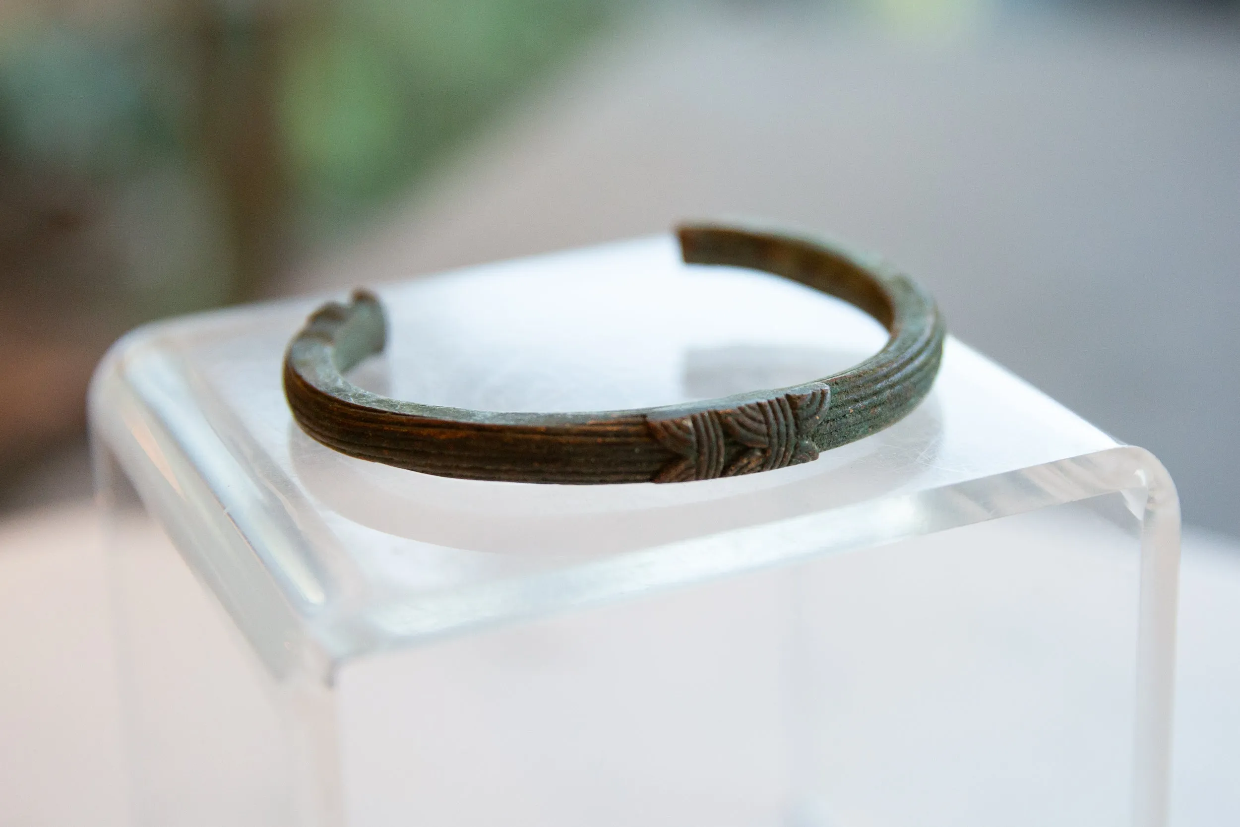Antique African Copper Cuff Bracelet with Geometric Detailing