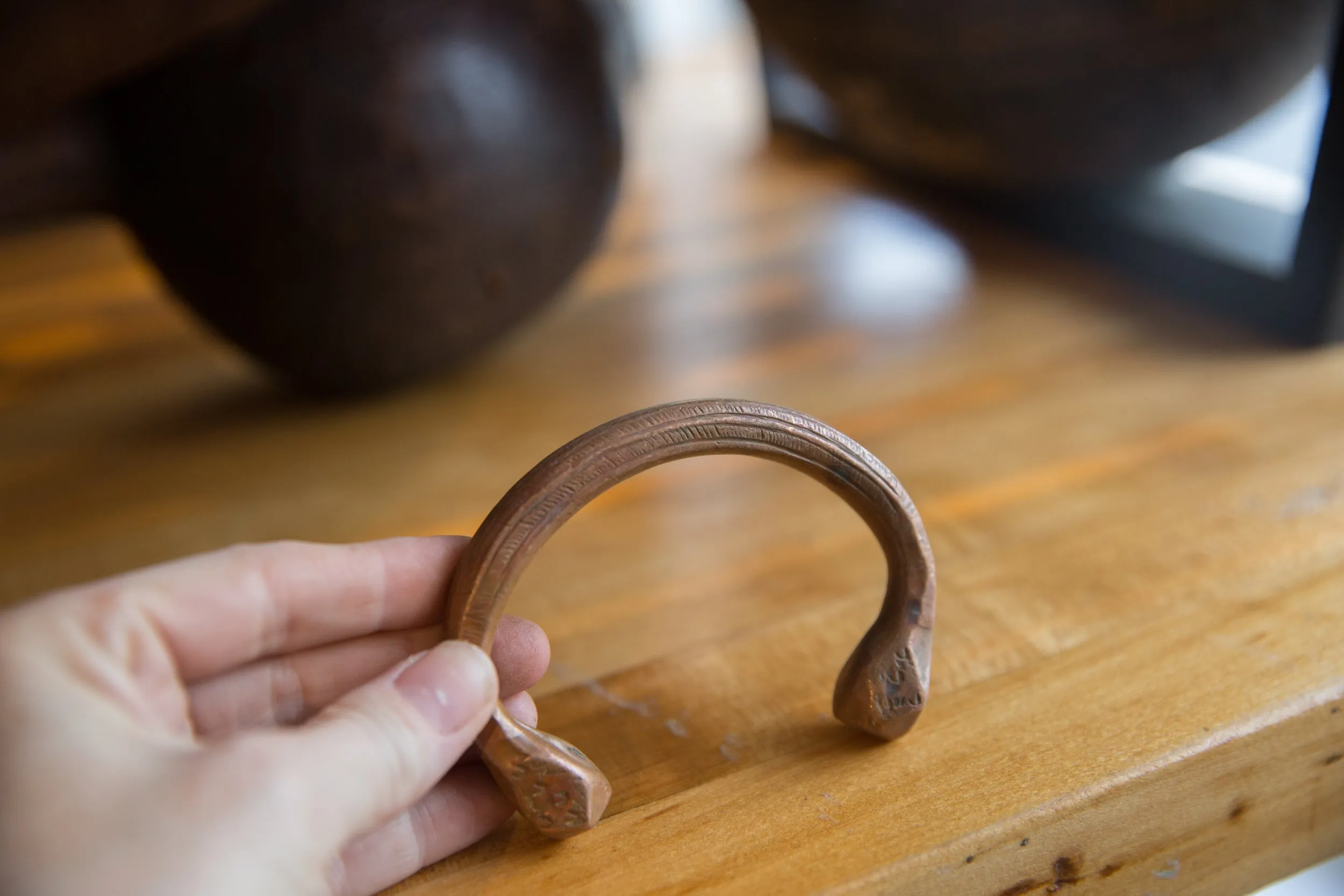 Antique African Copper Snake Cuff Bracelet