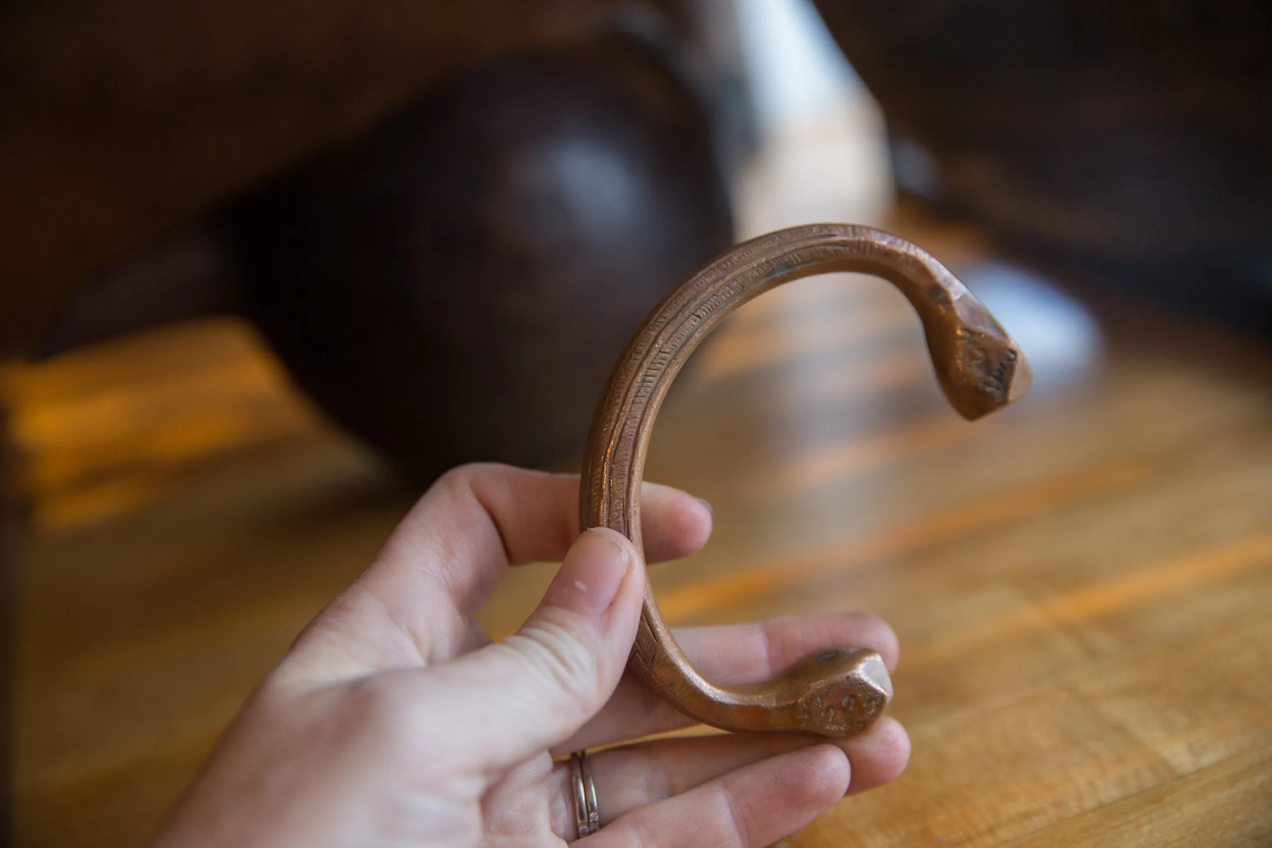 Antique African Copper Snake Cuff Bracelet