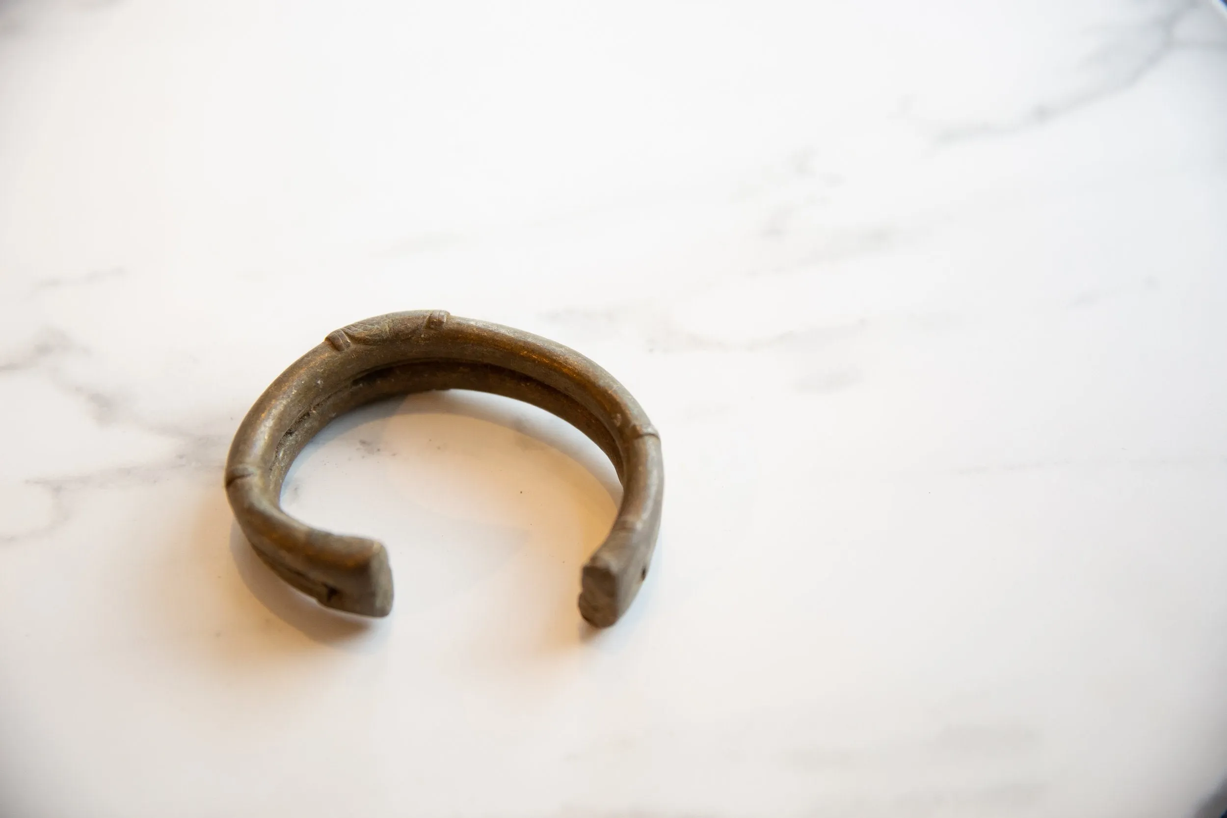 Antique African Dark Bronze Stripe Design Cuff Bracelet