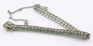 Antique Diamonbar Sterling Silver Rhinestone Art Deco Bracelet