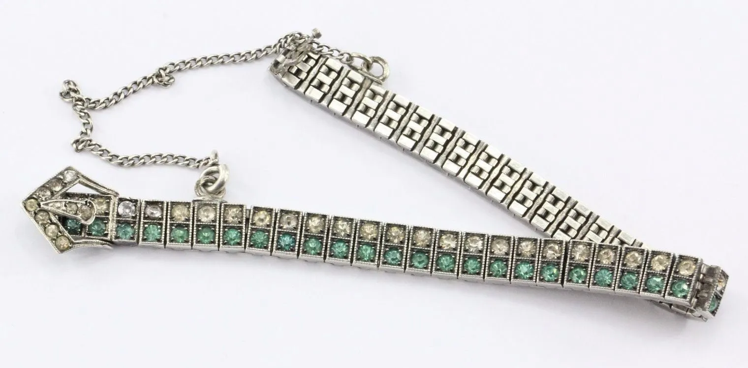 Antique Diamonbar Sterling Silver Rhinestone Art Deco Bracelet