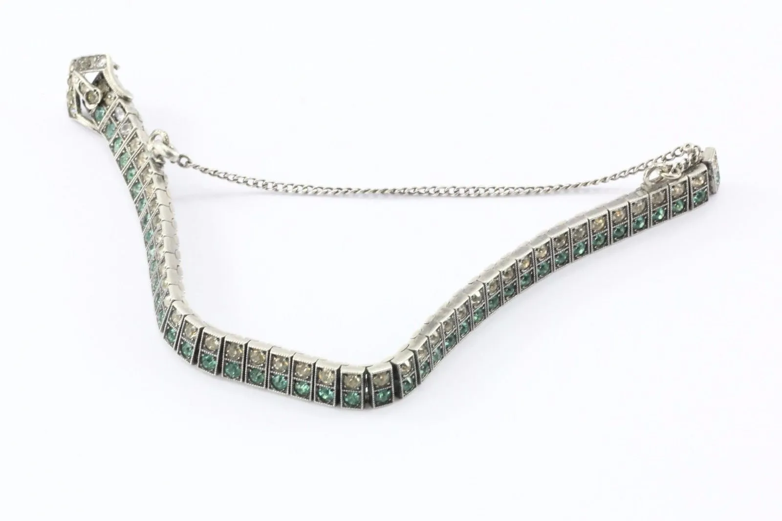 Antique Diamonbar Sterling Silver Rhinestone Art Deco Bracelet