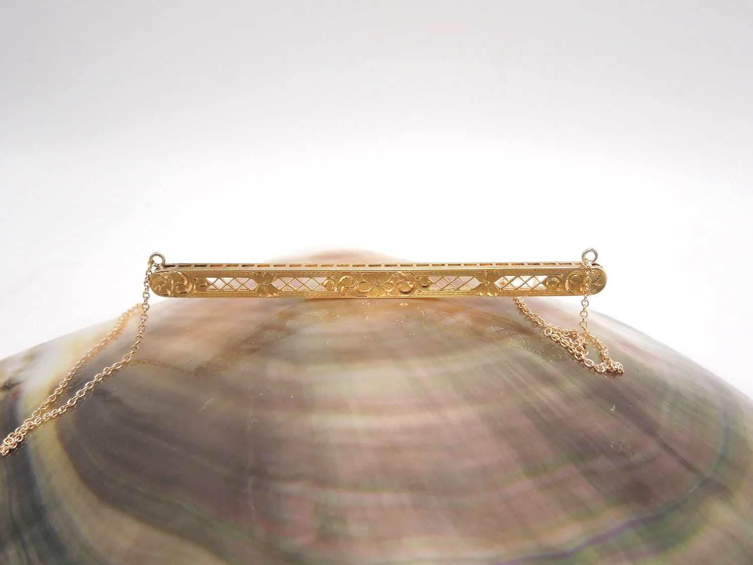 Antique Yellow Gold Bar Pin Necklace