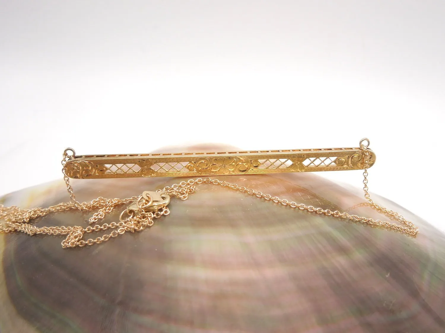 Antique Yellow Gold Bar Pin Necklace