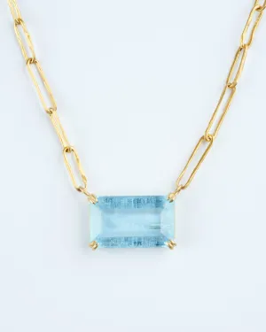 aquamarine bar pendant necklace - aquamarine / gold