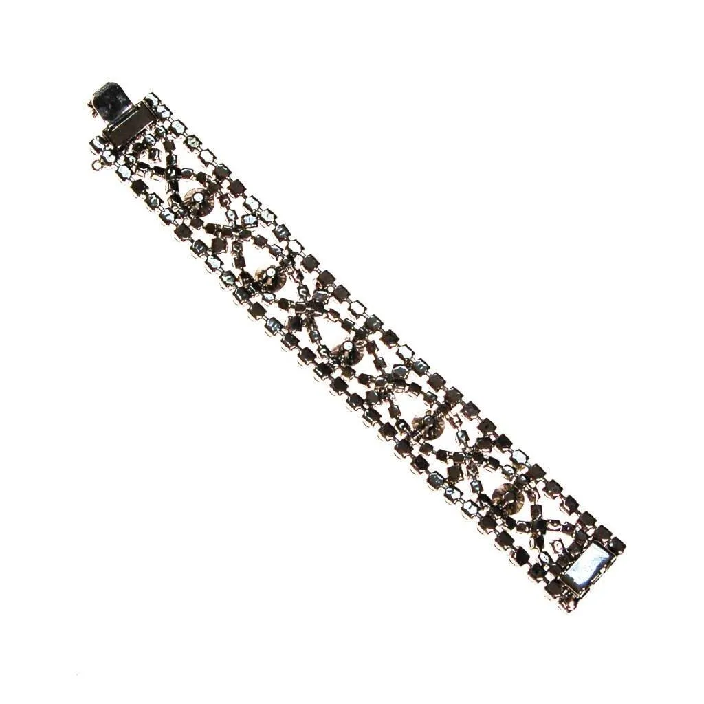 Art Deco Light Blue Rhinestone Bracelet, Silver Tone Setting
