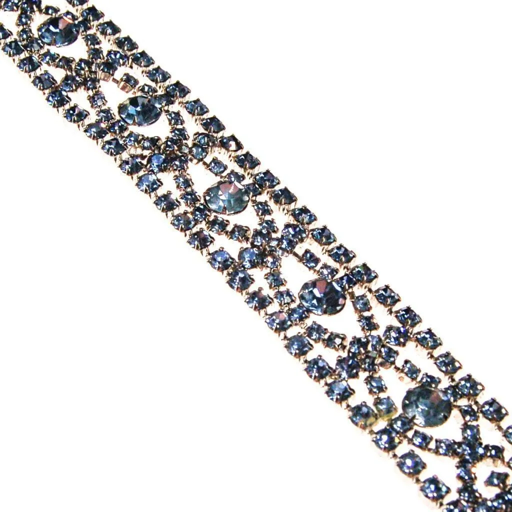 Art Deco Light Blue Rhinestone Bracelet, Silver Tone Setting