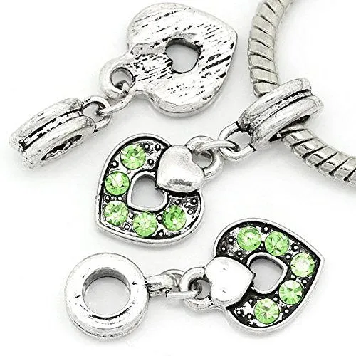 August Birthstone  Crystal Heart Bead Compatible for Most European Snake Chain Bracelet