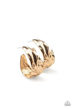 Badlands and Bellbottoms - Gold - Textured Paparazzi Hoop Earrings