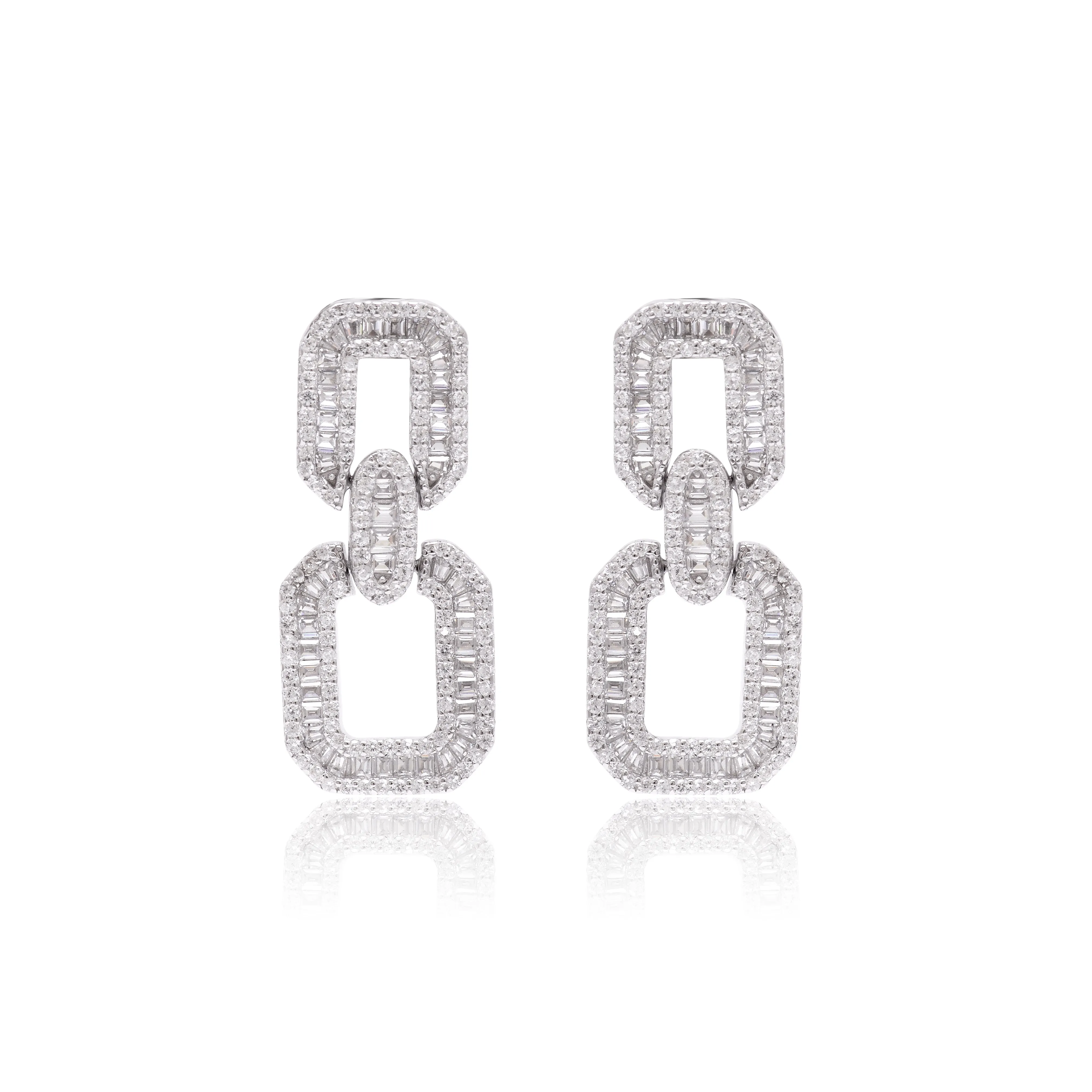 Baguette Link Earrings 925 Sterling Silver