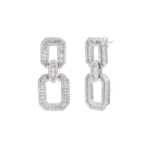 Baguette Link Earrings 925 Sterling Silver