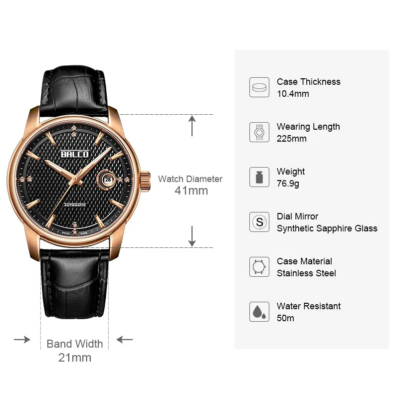 BALCO Men Watch Automatic Leather Vintage Wristwatches
