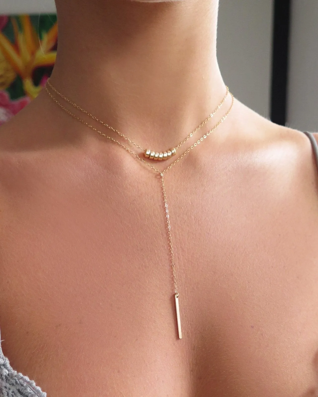 Bar Drop Necklace  - 14k Yellow Gold Fill