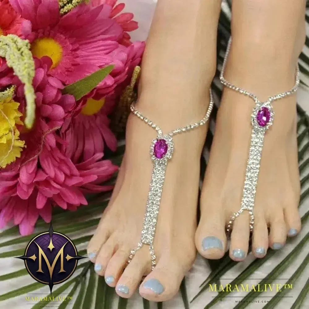 Beach Rhinestone Toe Anklet Bracelet on Leg Jewelry Barefoot Crystal Foot Chain Sandal Anklet for Women