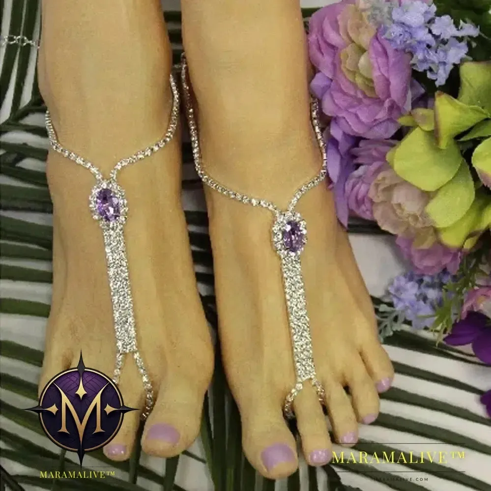Beach Rhinestone Toe Anklet Bracelet on Leg Jewelry Barefoot Crystal Foot Chain Sandal Anklet for Women