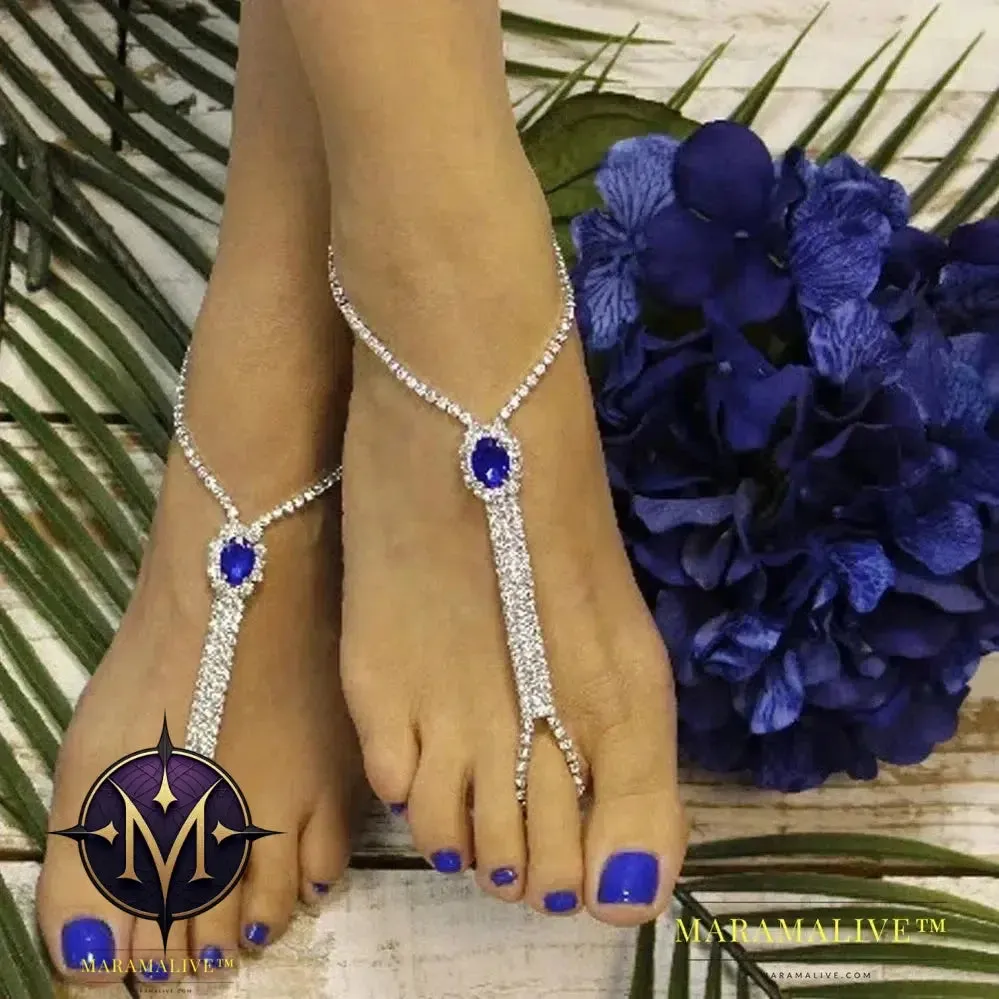 Beach Rhinestone Toe Anklet Bracelet on Leg Jewelry Barefoot Crystal Foot Chain Sandal Anklet for Women