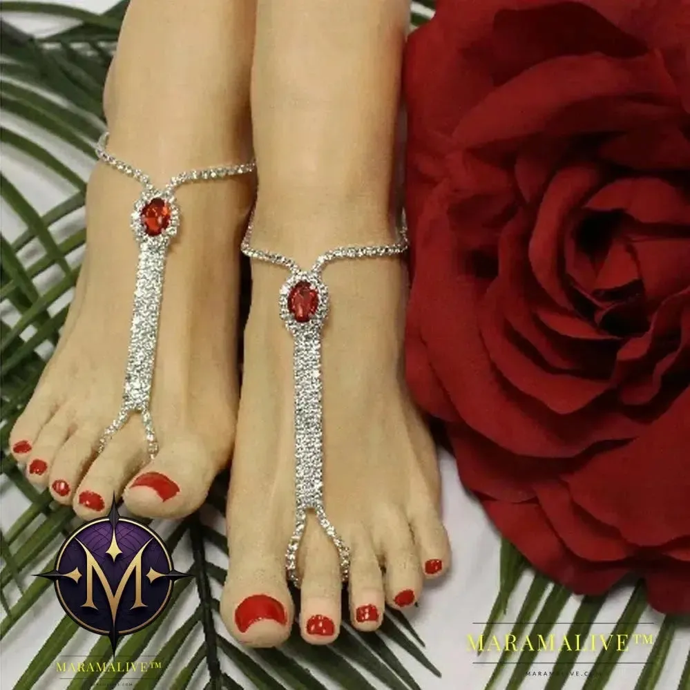 Beach Rhinestone Toe Anklet Bracelet on Leg Jewelry Barefoot Crystal Foot Chain Sandal Anklet for Women