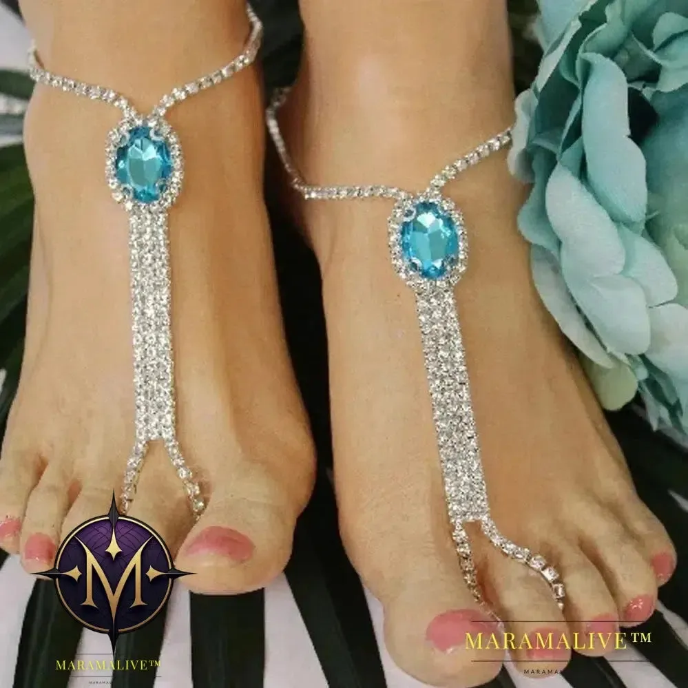 Beach Rhinestone Toe Anklet Bracelet on Leg Jewelry Barefoot Crystal Foot Chain Sandal Anklet for Women