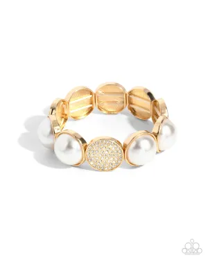 Believable Bling - Gold - White Pearl and Rhinestone Paparazzi Stretchy Bracelet
