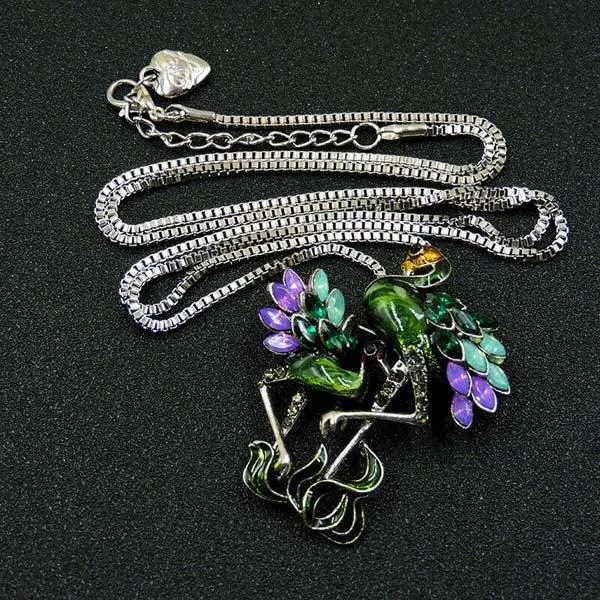 Betsey Johnson Flamingo Purple & Green With Baby Pendant Necklace
