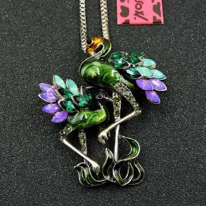 Betsey Johnson Flamingo Purple & Green With Baby Pendant Necklace