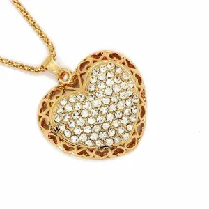 Betsey Johnson Heart White Crystals Gold Pendant Necklace