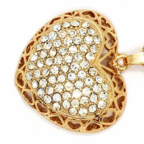 Betsey Johnson Heart White Crystals Gold Pendant Necklace