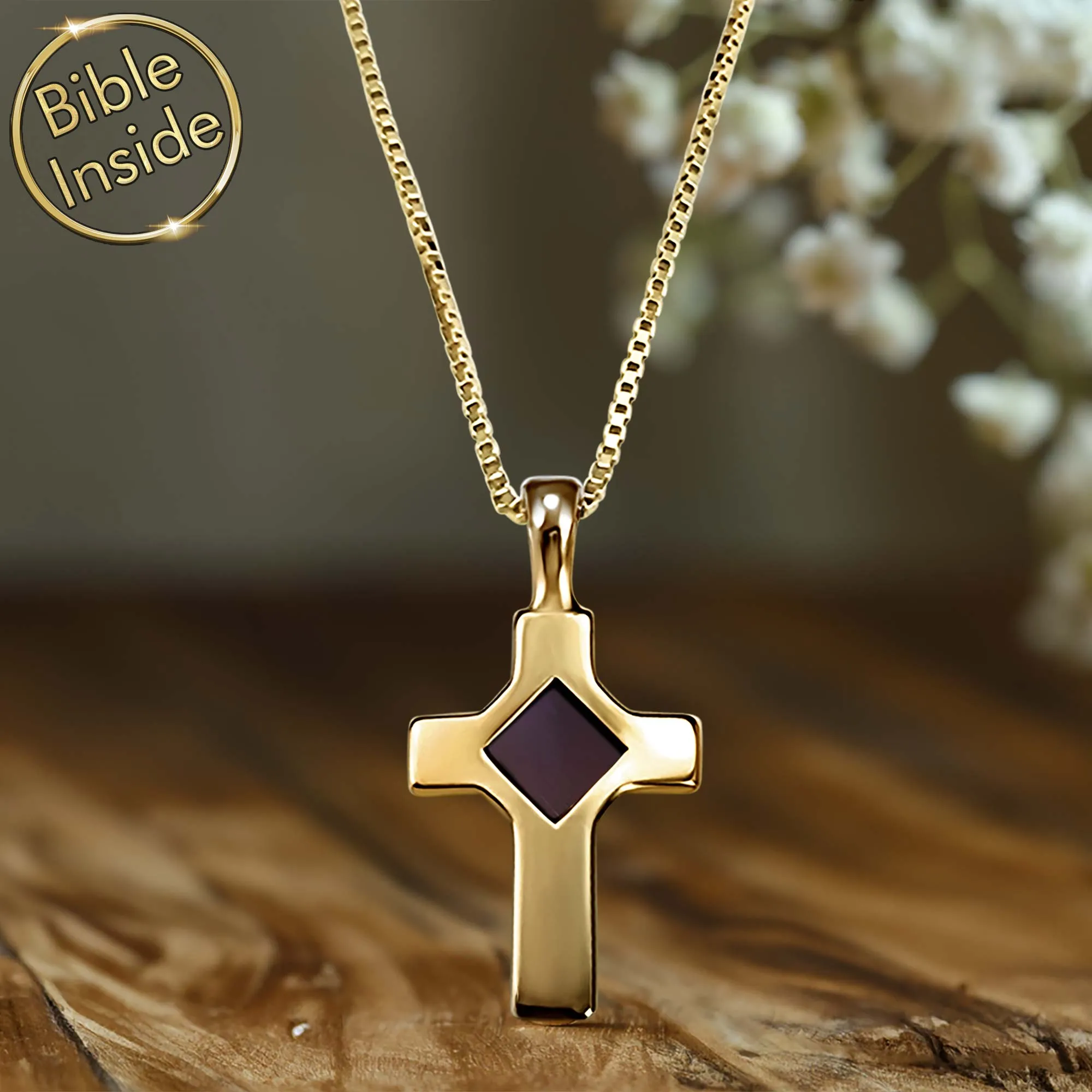 Biblical Necklace With Nano Holy Bible - Petite Cross Necklace