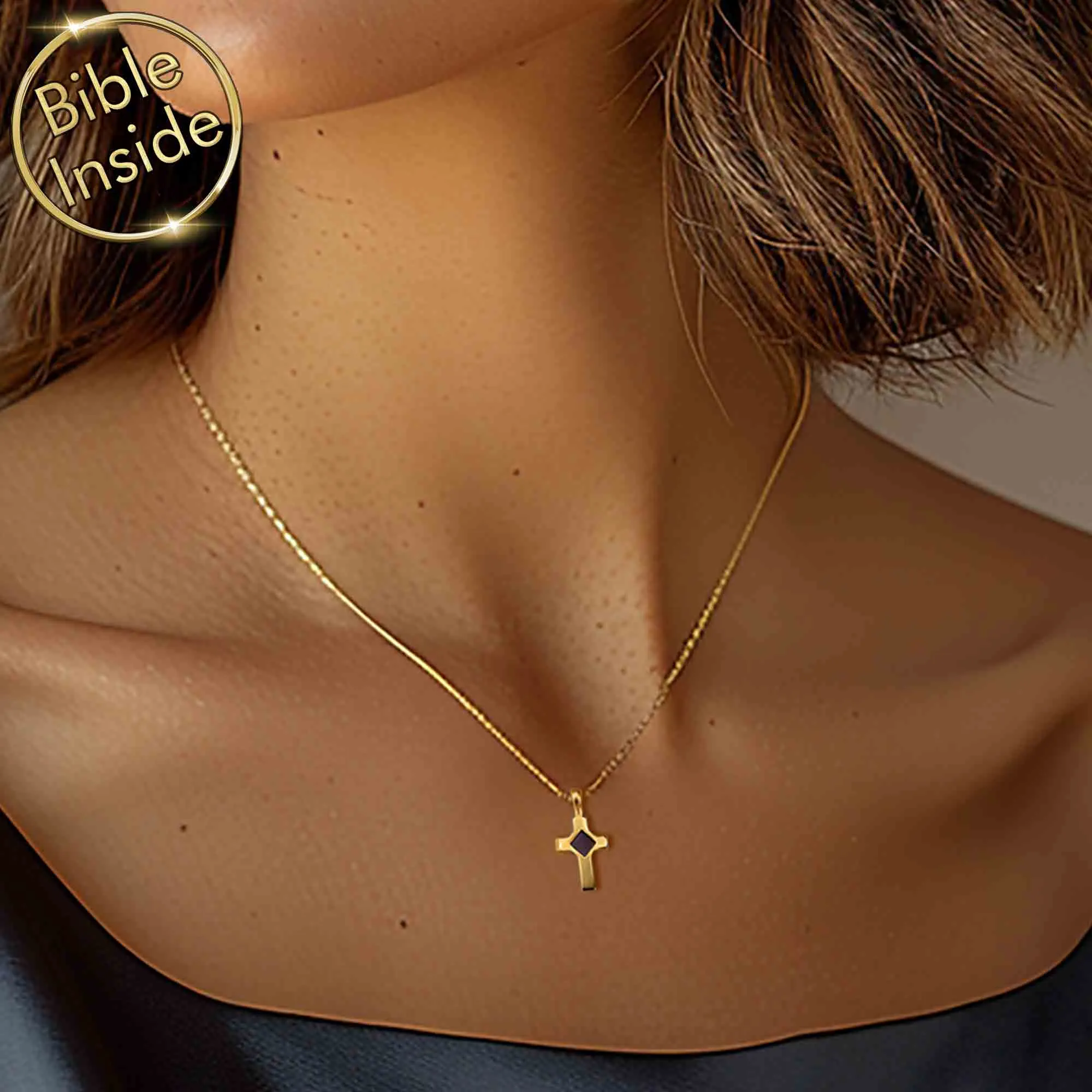 Biblical Necklace With Nano Holy Bible - Petite Cross Necklace