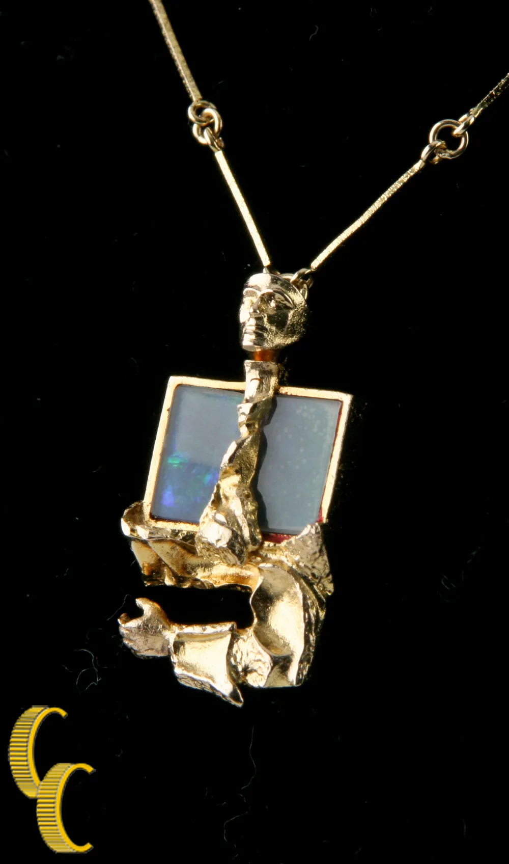 Bjorn Weckstrom Lapponia Black Opal 14k Yellow Gold 1970's Vintage Necklace
