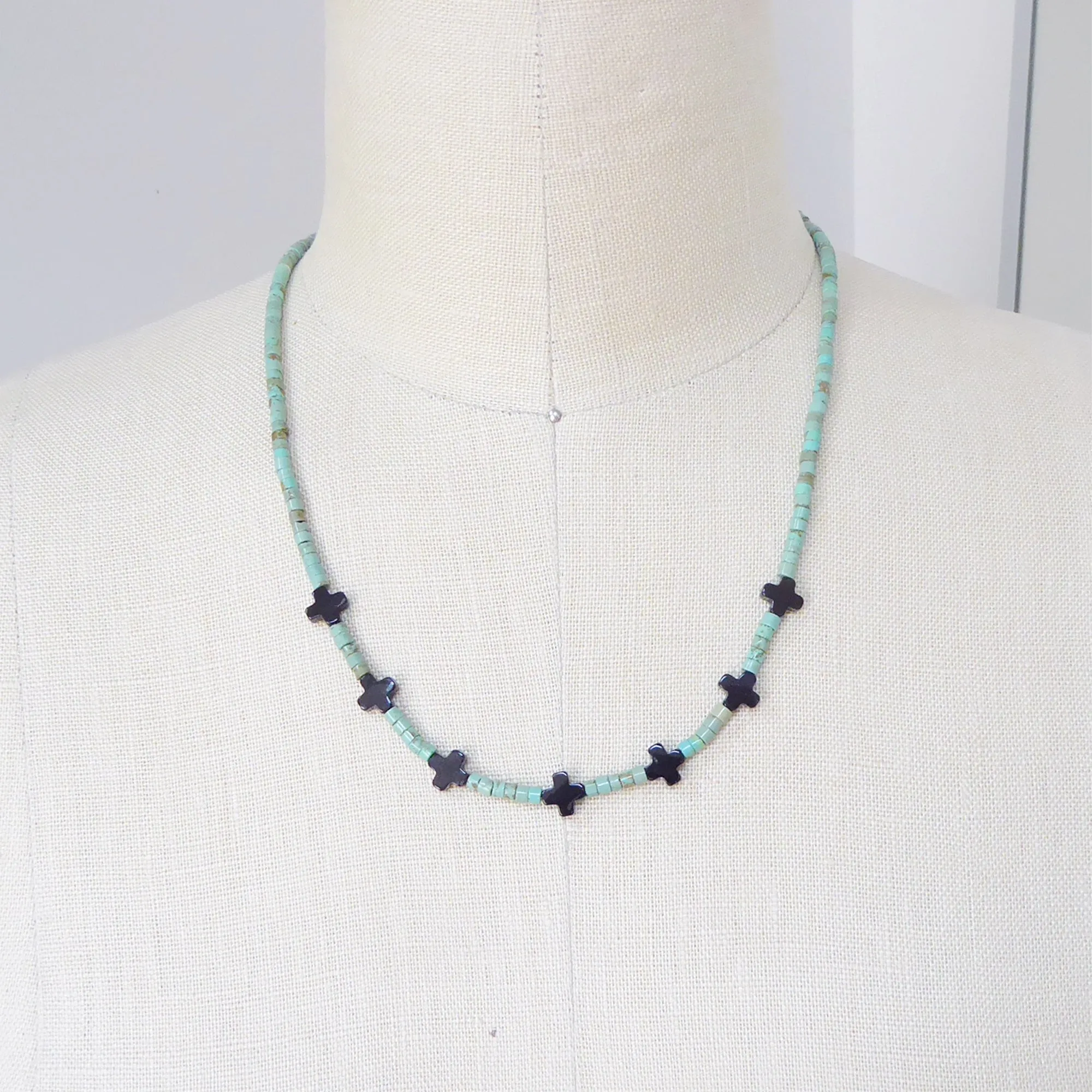Black mini cross necklace