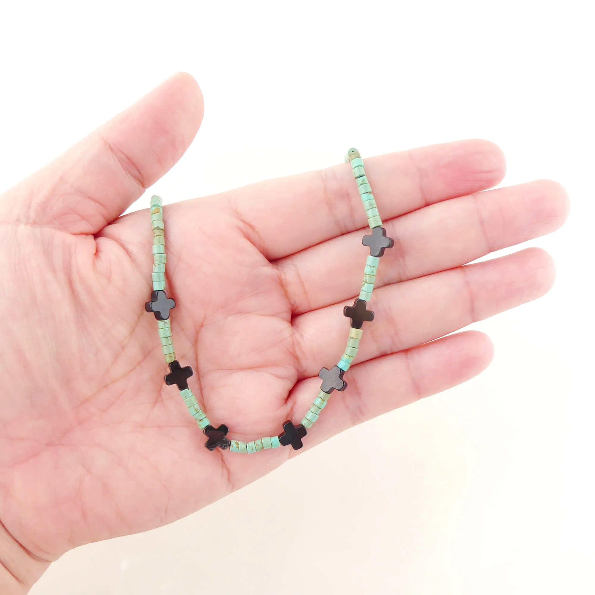 Black mini cross necklace