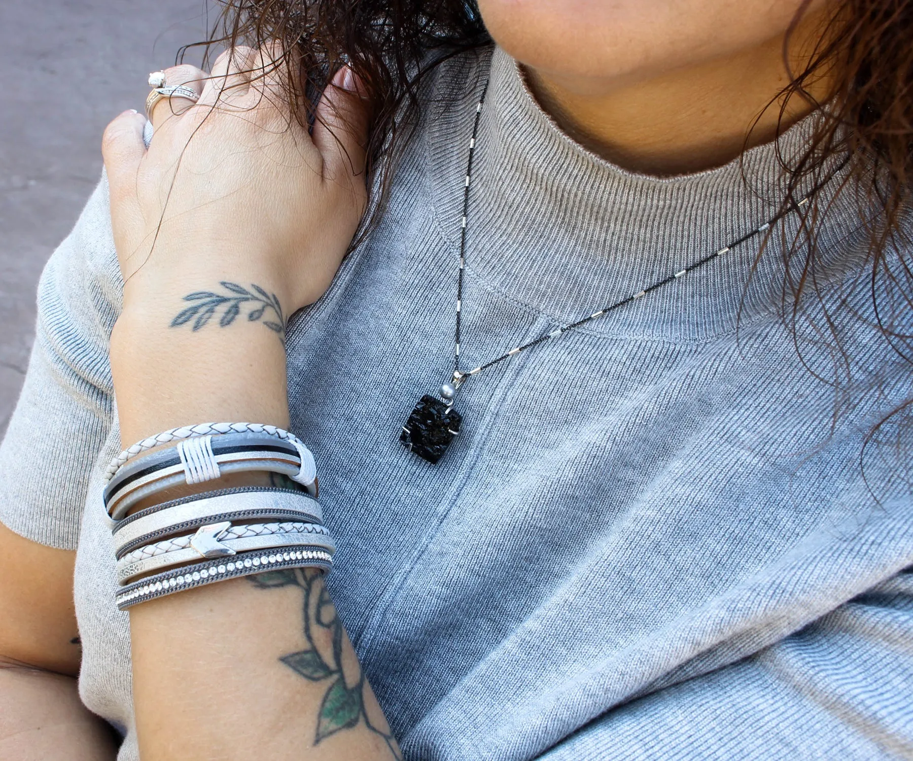 Black Rhodium and Silver Bar Cable Chain