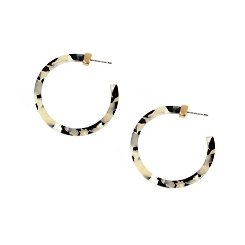 Black Tortoiseshell Resin Hoop Earrings