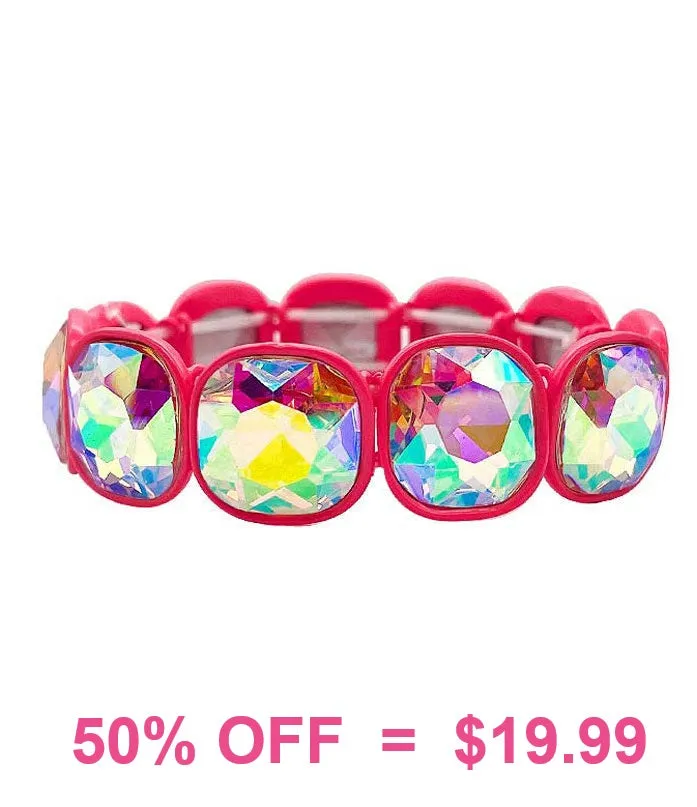 BLING AB RHINESTONE Neon Pink STRETCH BRACELET
