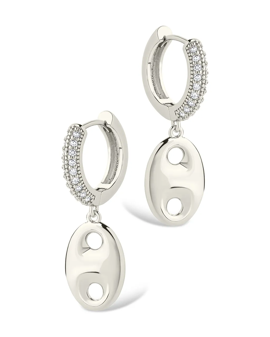 Bliss CZ Anchor Chain Micro Hoop Earrings