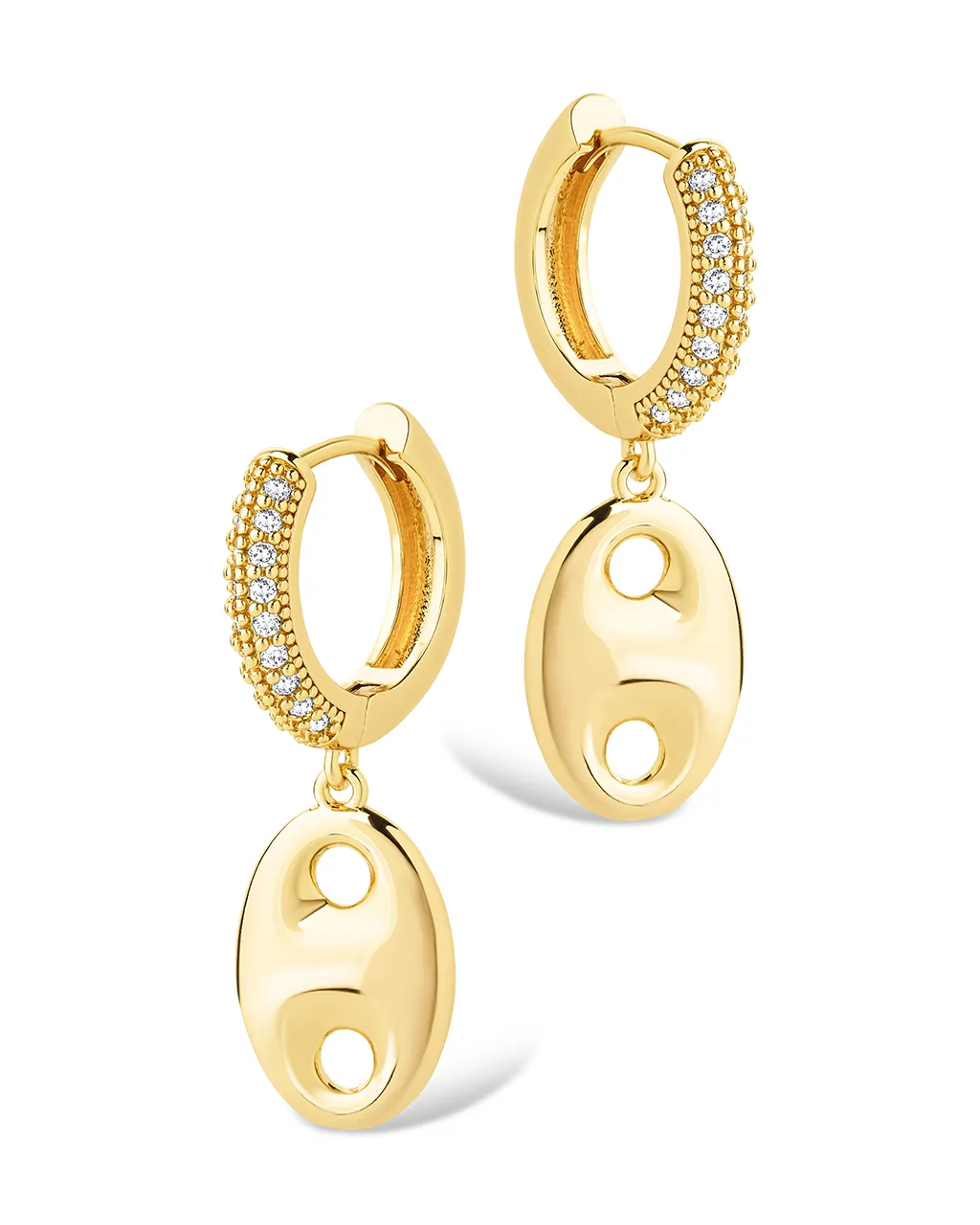 Bliss CZ Anchor Chain Micro Hoop Earrings