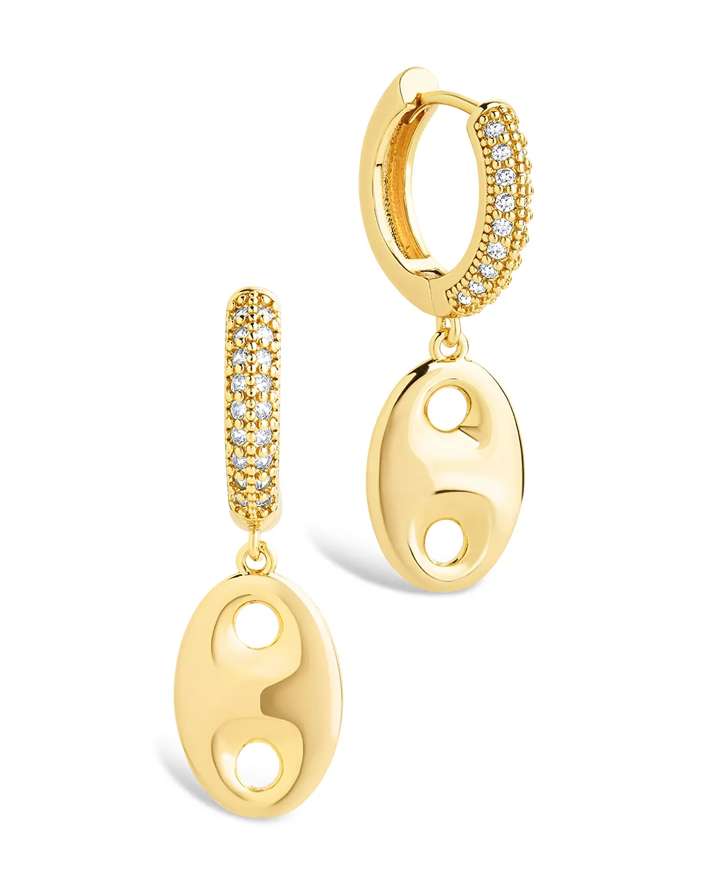 Bliss CZ Anchor Chain Micro Hoop Earrings