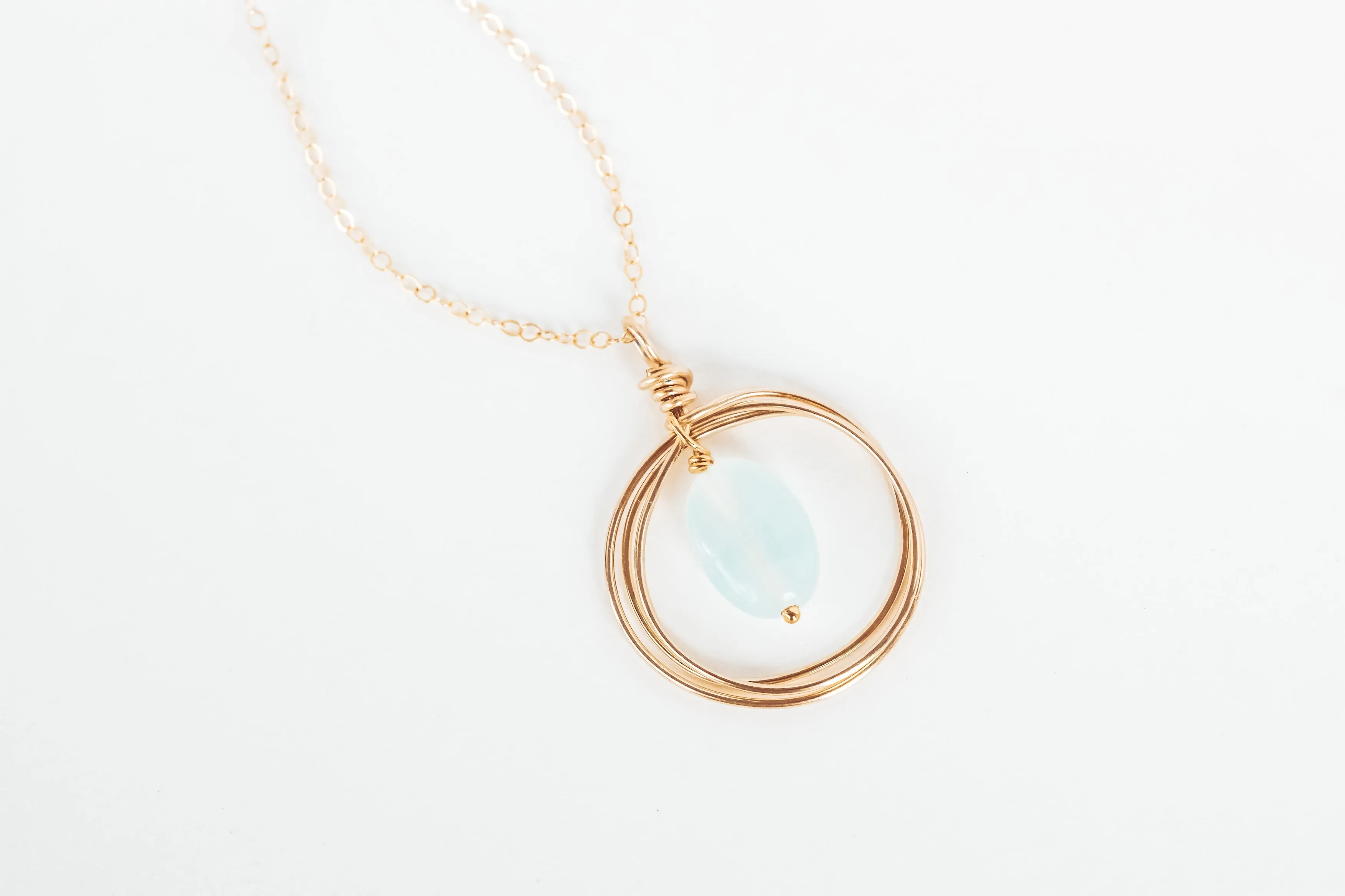 Blue Chalcedony Circle Pendant Gold Filled Necklace