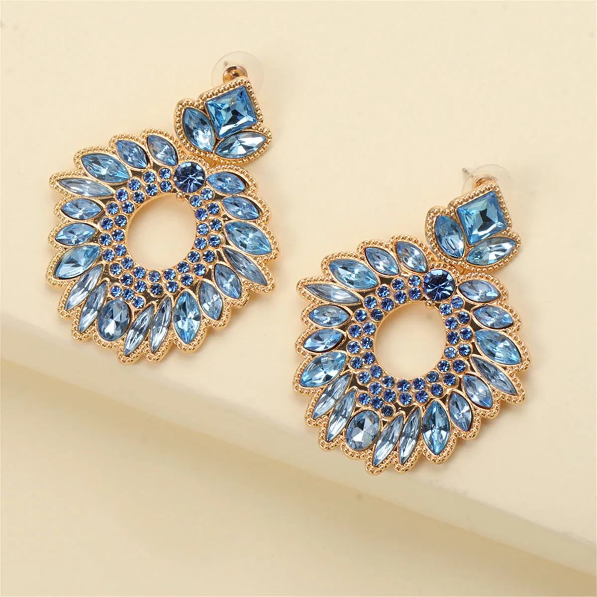 Blue Crystal & Cubic Zirconia Geometric Drop Earrings