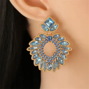 Blue Crystal & Cubic Zirconia Geometric Drop Earrings